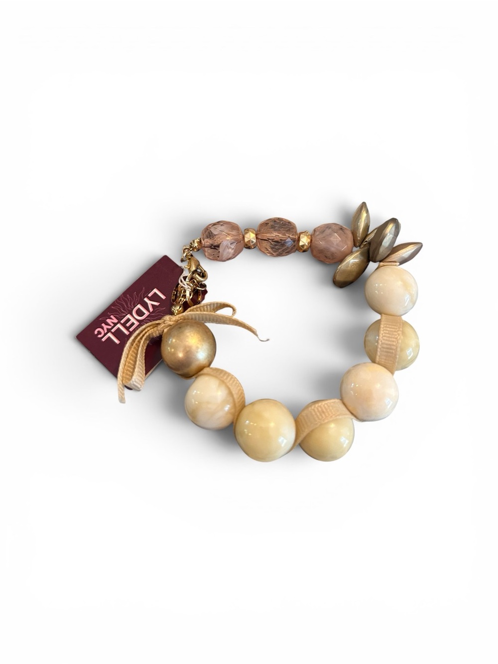 Lydell NYC Cream and Gold Beaded Link Bracelet